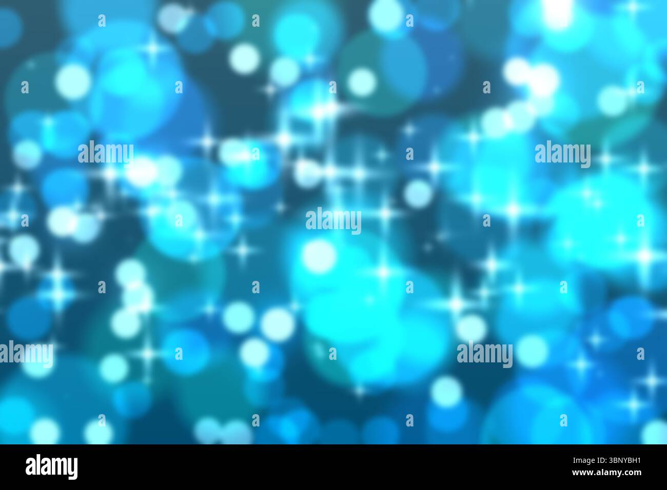 Le bokeh abstrait plat montre des cercles bleu sarcelle translucides avec des étoiles brillantes Banque D'Images Le bokeh abstrait plat montre des cercles bleu sarcelle translucides avec des étoiles brillantes Banque D'Images