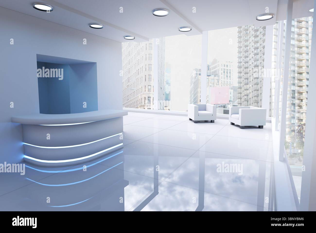 Cette chambre moderne avec vue sur ville Banque D'Images