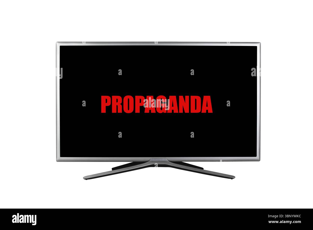 L'inscription propagande en rouge sur un écran de télévision noir isolé sur un fond blanc Banque D'Images