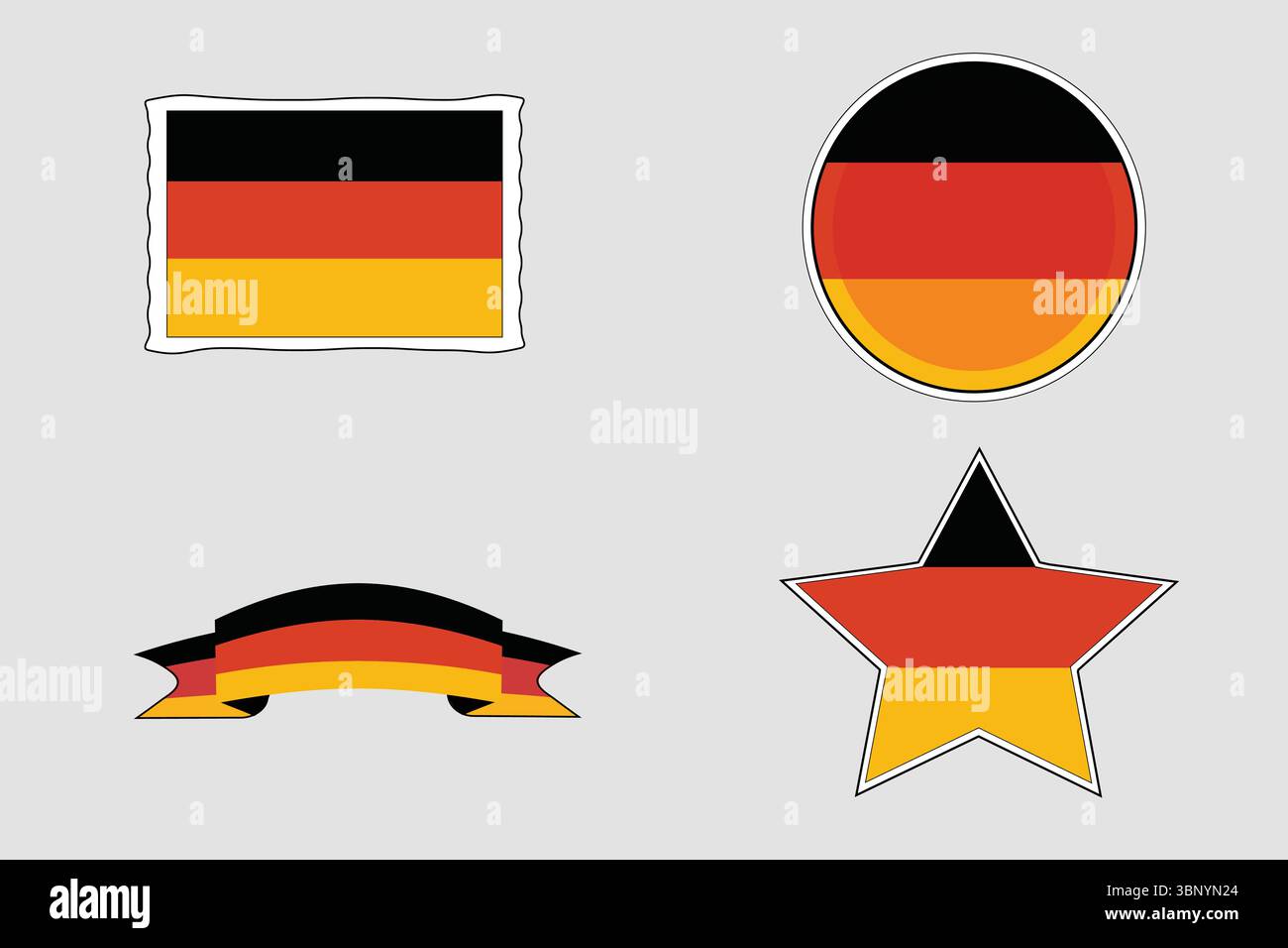 Ensemble de drapeau allemand. Icône du drapeau allemand.badge du drapeau allemand. Drapeau allemand. Timbre de drapeau allemand, ruban. Couleurs nationales allemandes noir, rouge et jaune. Illustration de Vecteur