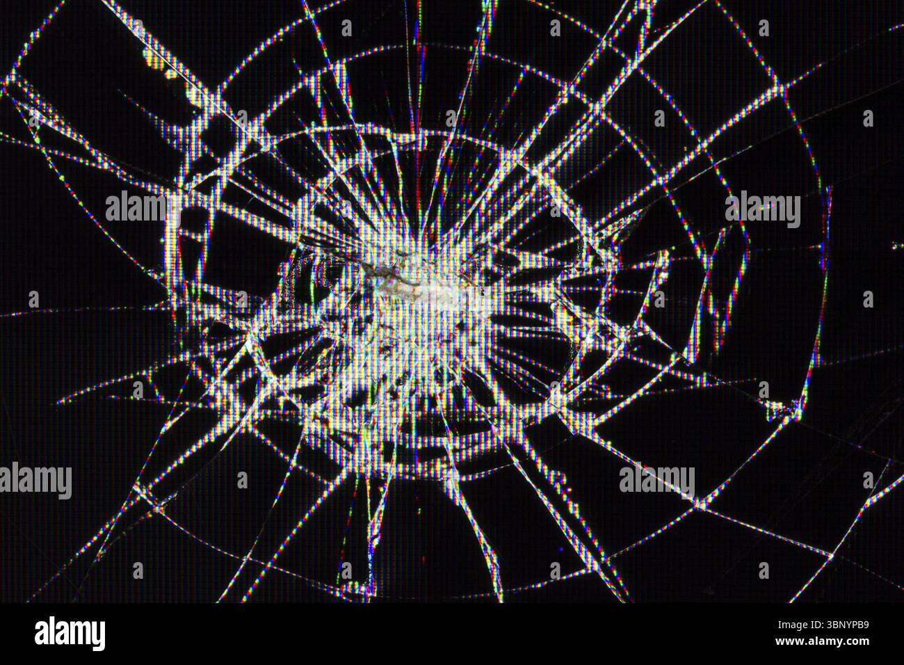 Traces de bosses et de fissures sur un écran LCD cassé, moniteur d'ordinateur ou écran de télévision Banque D'Images