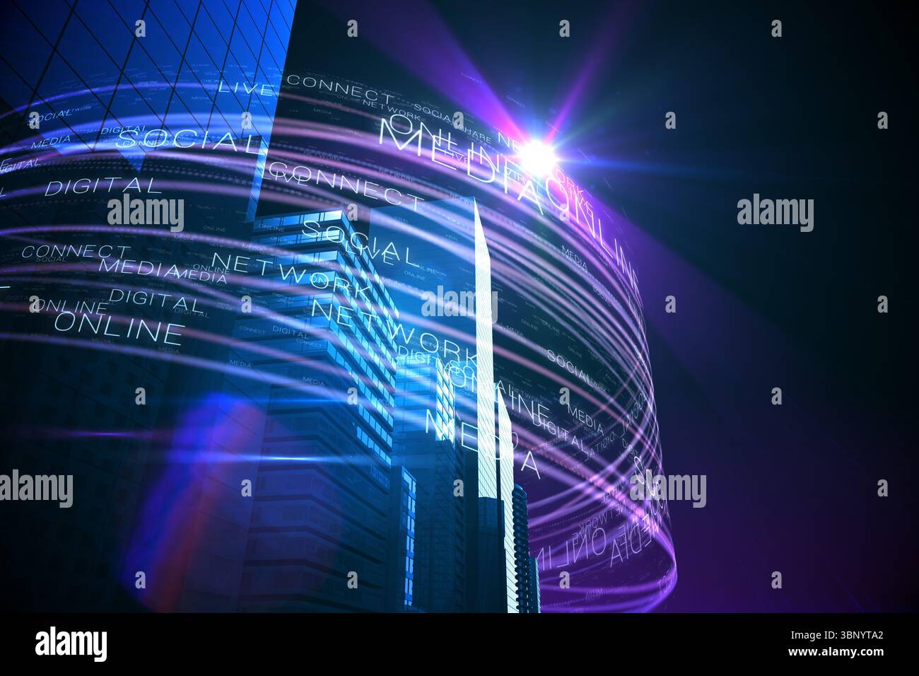 La lumière pourpre au dessus des gratte-ciel Banque D'Images
