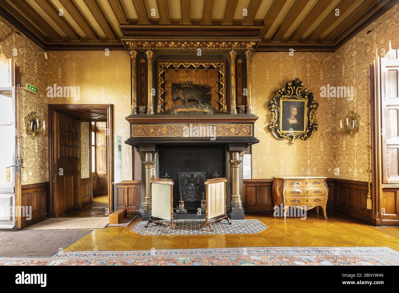 Chaumont-sur-loire, France -18 octobre 2019 : Chambre intérieure avec cheminée Château de Chaumont, Val de Loire. France. Célèbre pour sa belle terre Banque D'Images