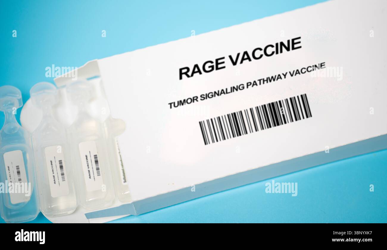 Vaccin CONTRE LA RAGE. Vaccin contre la voie de signalisation tumorale. Cible le récepteur des produits finaux de glycation avancée dans les tumeurs. Réduit la croissance tumorale en ciblant RAGE, un récepteur impliqué dans les voies de signalisation inflammatoires et tumorales. Banque D'Images