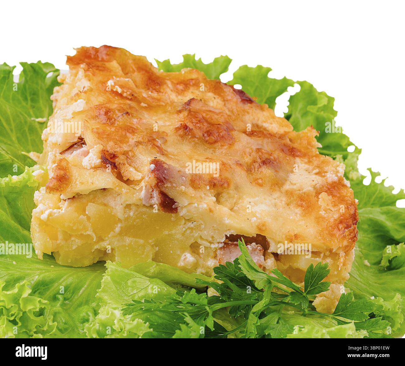 Tarte au poulet maison coupée en tranches en gros plan Banque D'Images