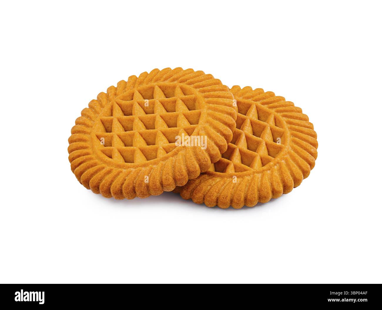 Nourriture nature morte, deux biscuits ronds dorés avec une surface texturée unique se trouvent côte à côte. Leur riche teinte orange suggère un doux et savoureux Banque D'Images