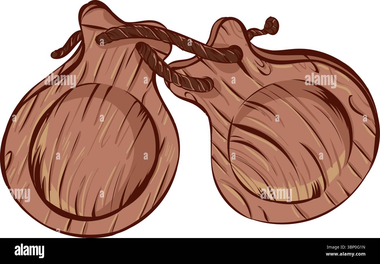 Castanets flamenco. Illustration dessinée à la main, isolée sur fond blanc. Illustration de Vecteur