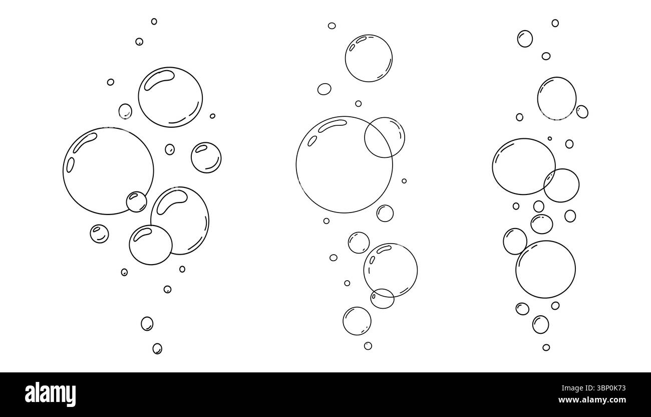 Bubbles Fizzy doodle esquisse dessinée à la main. Line shampooing bulles, champagne gaz linéaire, air. Boules d'eau. étincelles. Illustration vectorielle Illustration de Vecteur