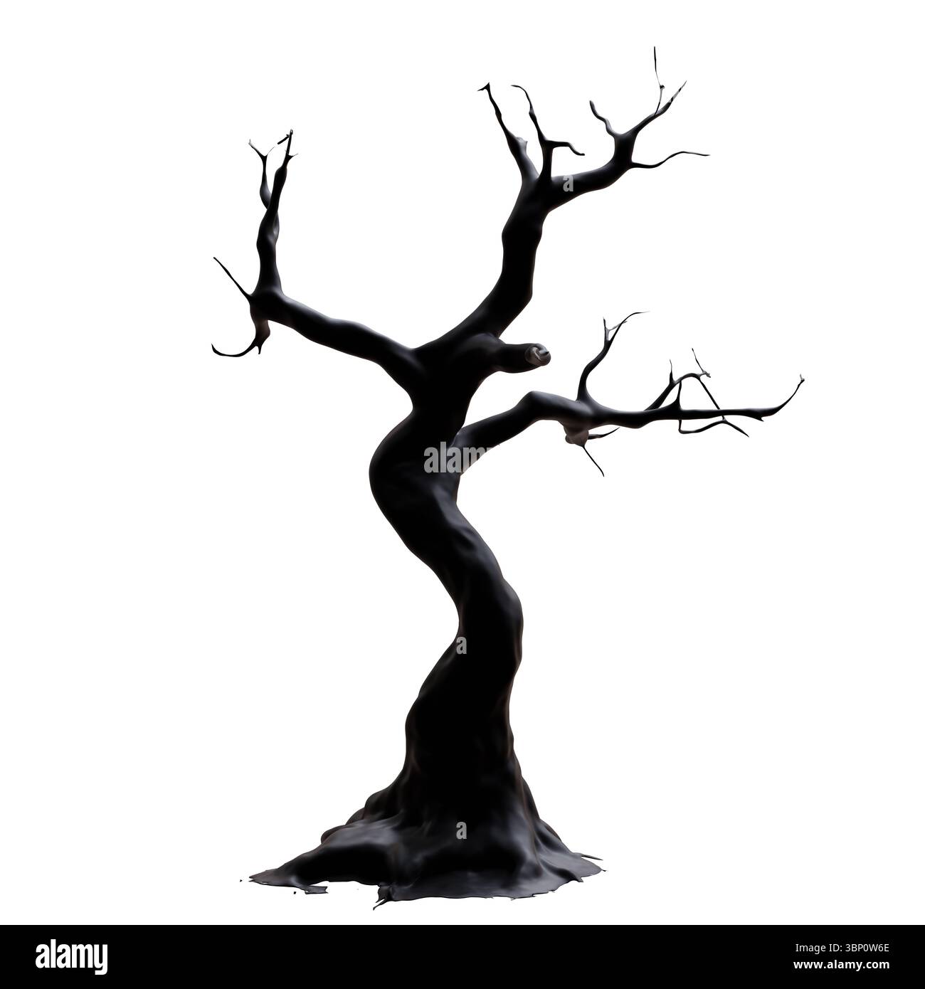 Silhouette d'arbre mort isolée sur blanc. Tronc d'arbre sec et branches, tirant d'eau, concept de climat aride. rendu 3d. Banque D'Images