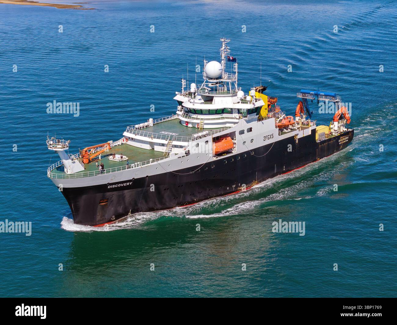 Vue aérienne du British Royal Research Ship (RRS) Discovery. Banque D'Images