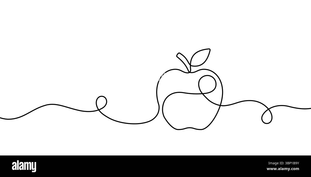 Apple line à offrir Pomme dessinée à la main. Dessin au trait continu de fruits. Nourriture à contour unique pour impression design. Intégrité de l'esquisse à ligne unique. Signe de simplicité Illustration de Vecteur