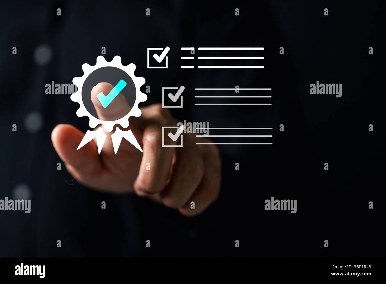 Vérification de la garantie de la qualité certification numérique et liste de contrôle pour le processus d'approbation, le système d'assurance et le flux de travail de vérification des tâches. Banque D'Images