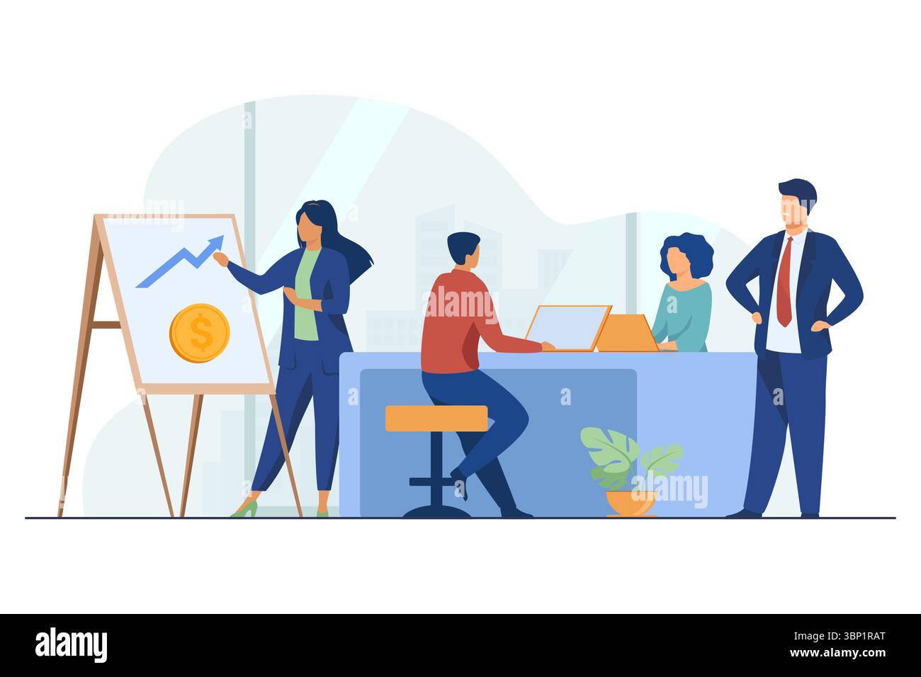 Professionnel du marketing présentant le graphique financier au patron. Illustration de Vecteur