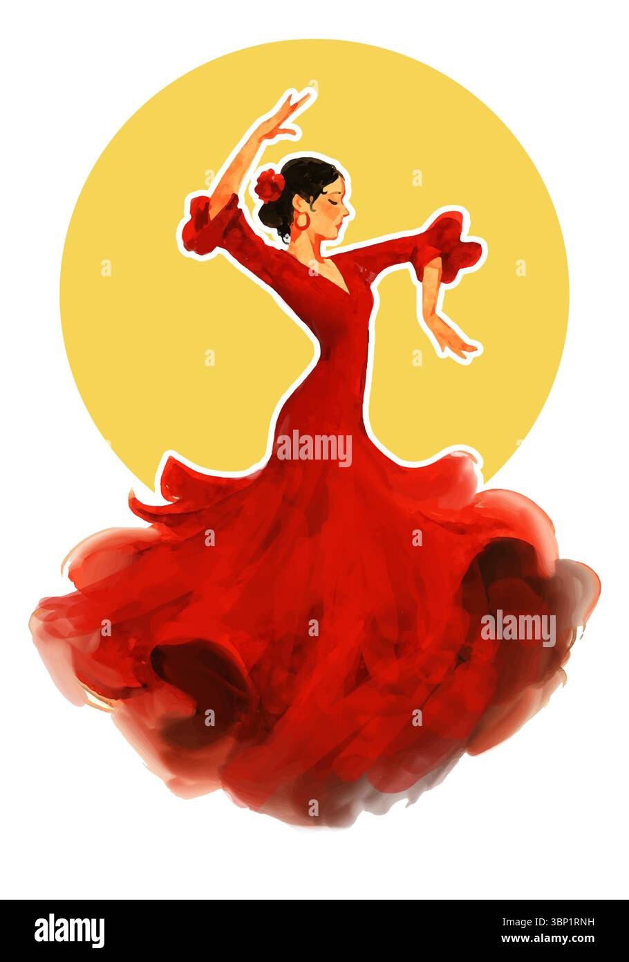 Danseuse de flamenco en robe rouge. Illustration à l'encre et à l'aquarelle d'un danseur de flamenco portant une robe rouge fluide. Culture traditionnelle espagnole et andalou Illustration de Vecteur