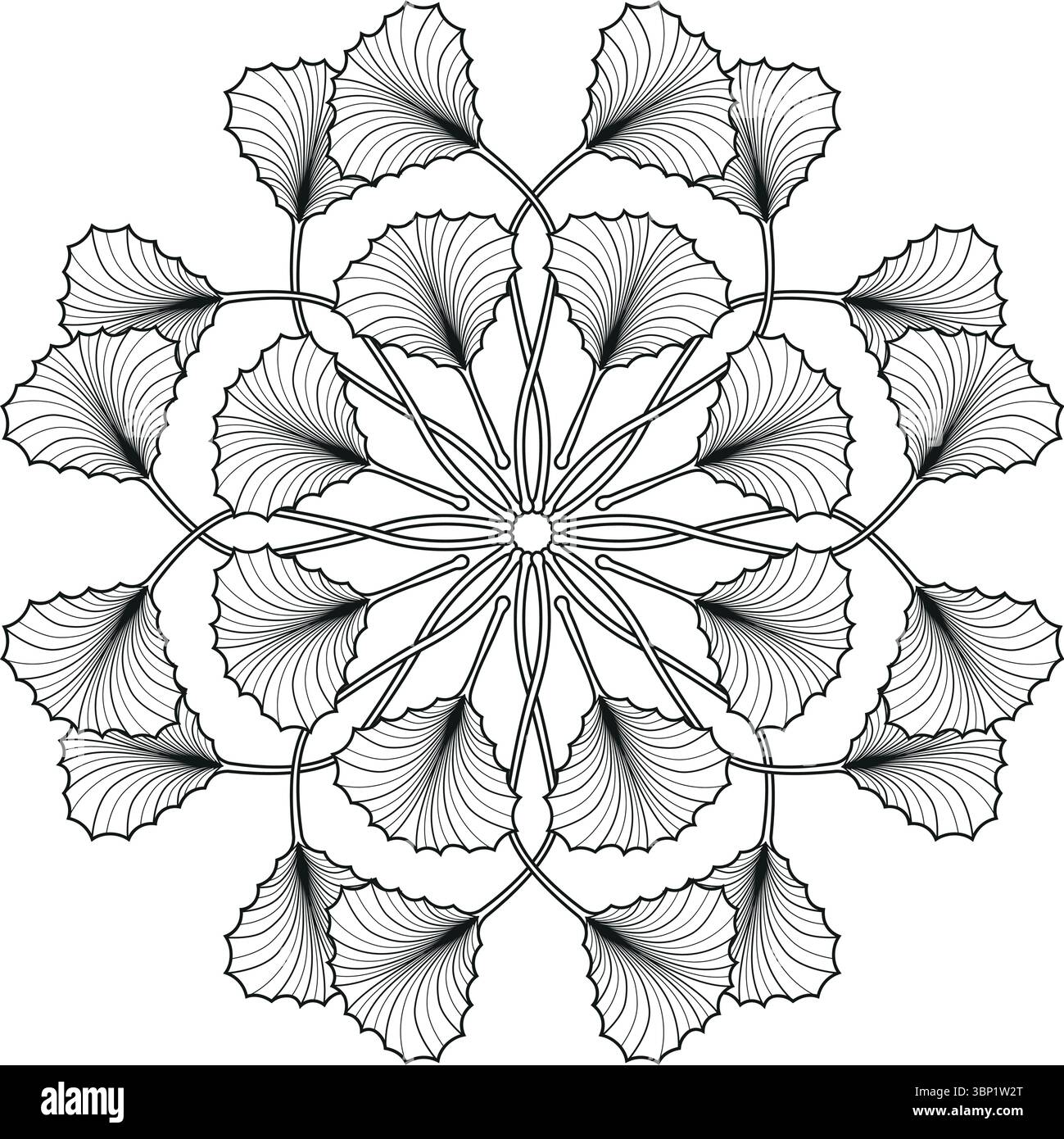 Mandala décoratif utilisant la géométrie des feuilles de Ginkgo pour des thèmes de bien-être et de méditation Illustration de Vecteur