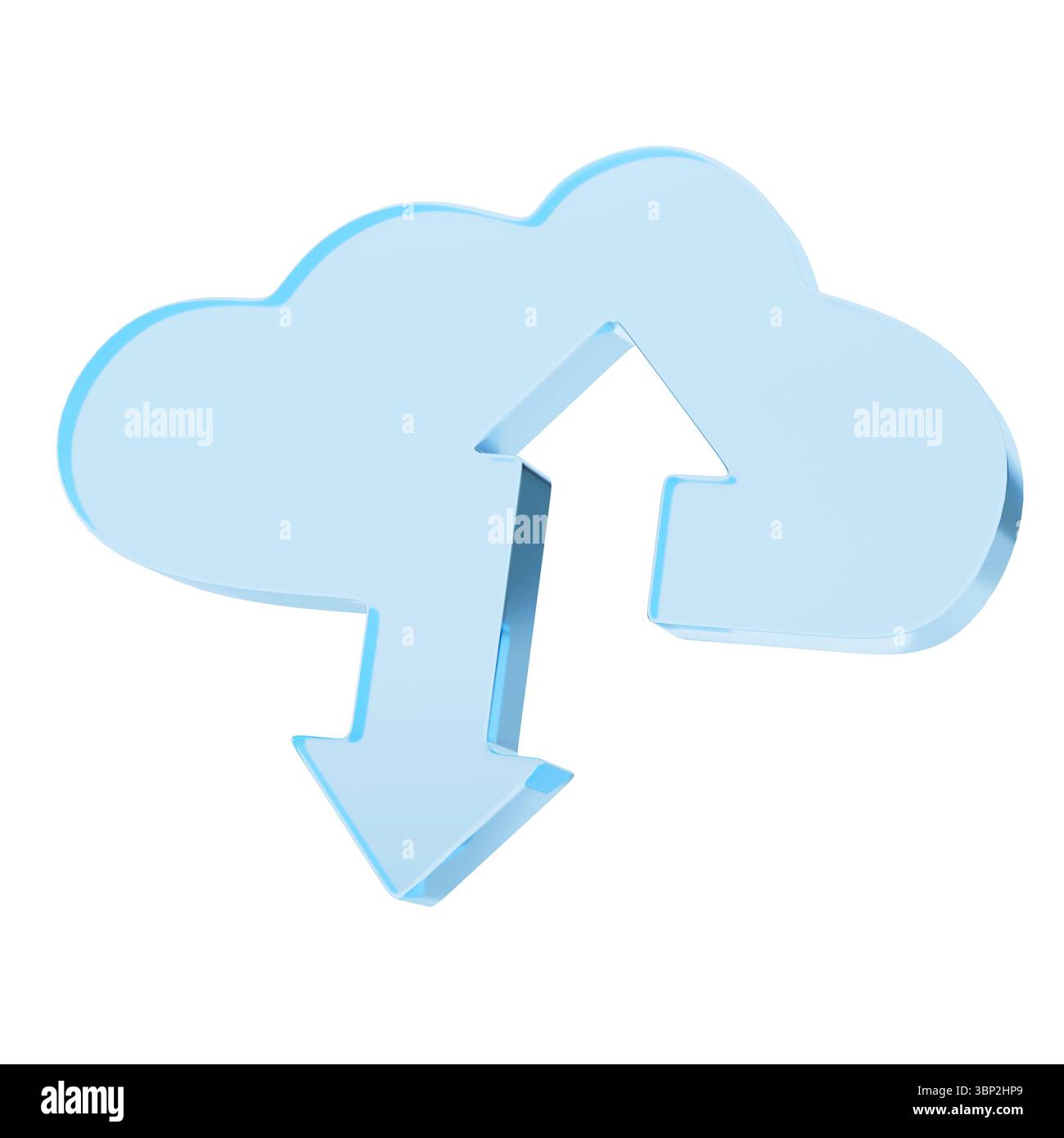 Forme de nuage bleu avec flèches haut et bas isolées sur blanc. Concept Internet. illustration 3d. Banque D'Images