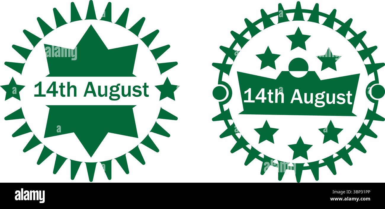 14 août Starburst badges avec couleurs pakistanaises pour la conception vectorielle de la Journée nationale Illustration de Vecteur