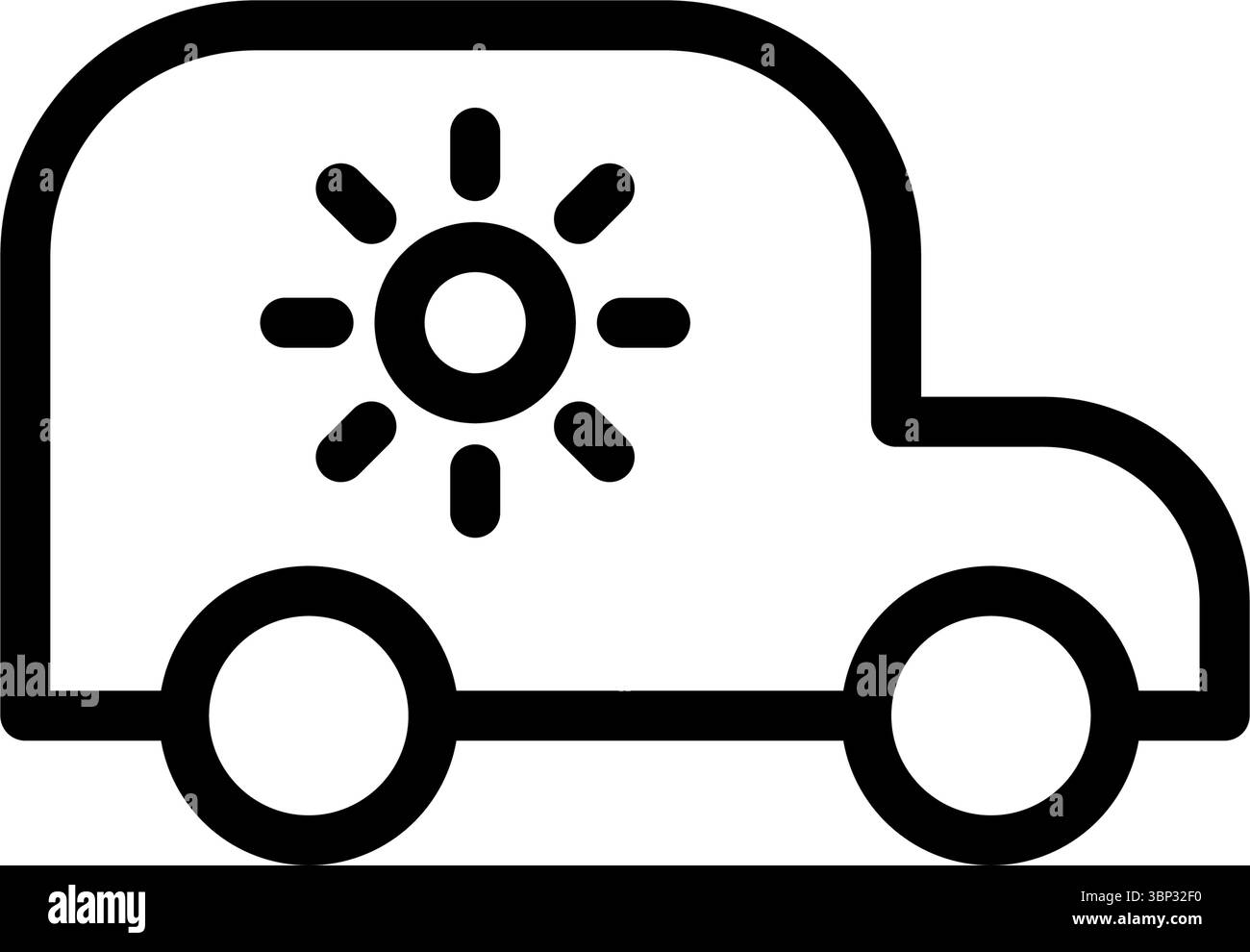 Voiture électrique à énergie solaire Icon Line avec symbole solaire. Énergie gratuite, écologie, énergie renouvelable, verte et concept de centrale solaire. Linéaire et contour Illustration de Vecteur