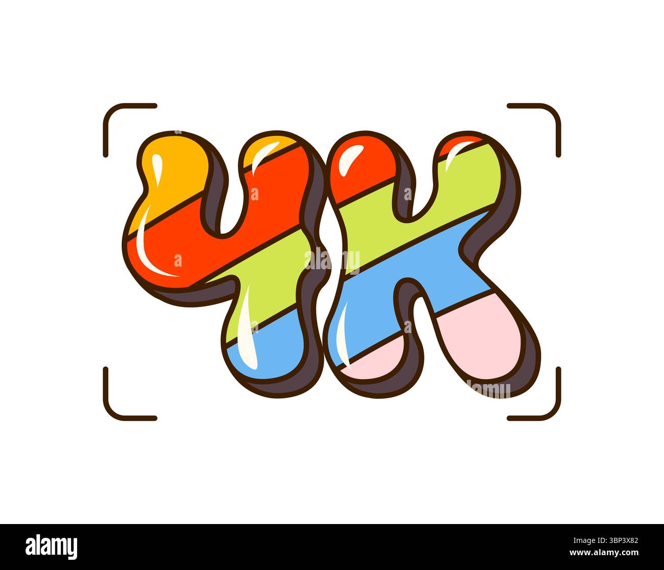 Symbole de bande dessinée ou vidéo haute définition 4K. Industrie cinématographique hippie funky autocollant vectoriel, réalisation de films et production de médias vidéo 60s carto Illustration de Vecteur