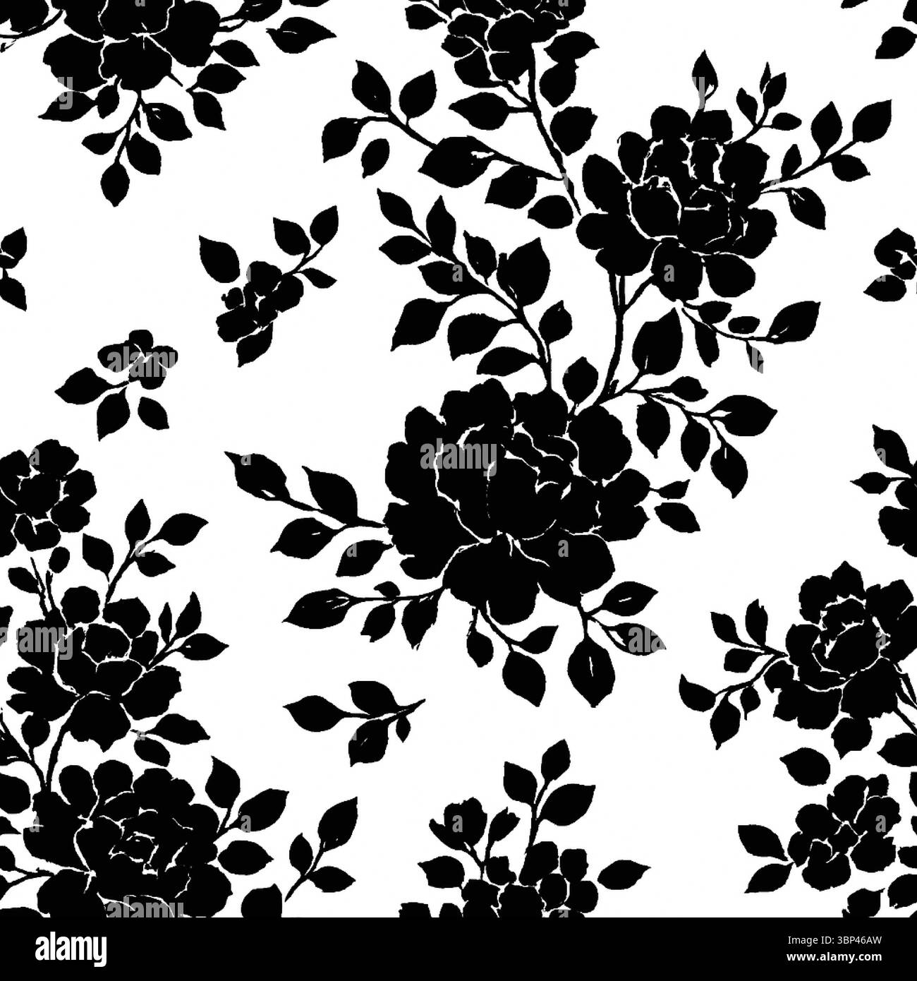 Motif de silhouette florale sans couture avec d'élégants pétales et feuilles noires Illustration de Vecteur