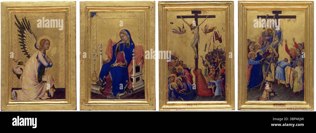 Une photographie du 'Polyptyque Orsini', retable à quatre panneaux du peintre gothique italien Simone Martini pour un cardinal de la famille Orsini, représentant des scènes de l'Annonciation et de la passion du Christ. Il est maintenant divisé entre le Louvre à Paris, le Musée Royal des Beaux-Arts d'Anvers et la Gem?ldegalerie à Berlin. c. 1333 ce Banque D'Images