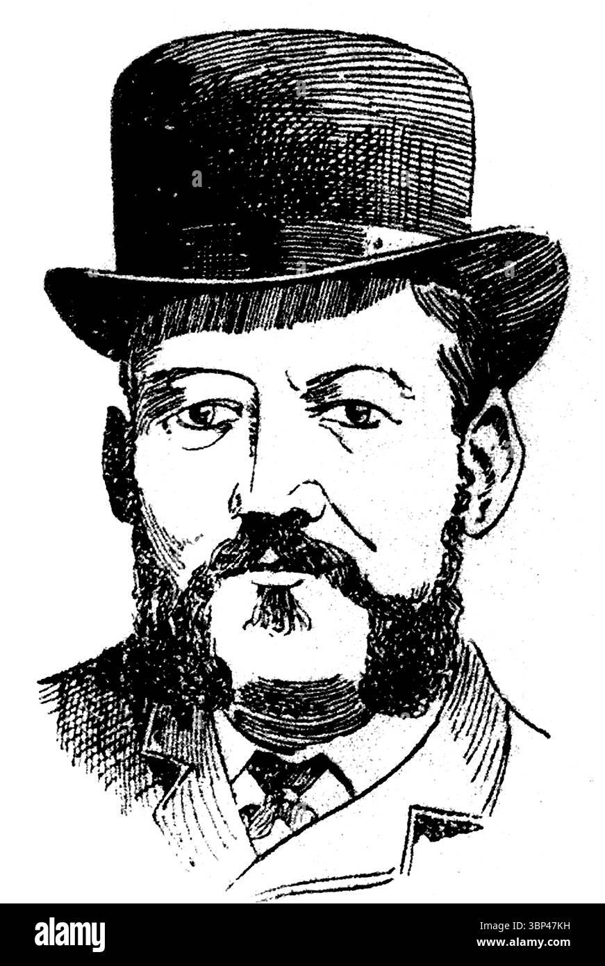 Un croquis de l'inspecteur en chef Frederick George Abberline (8 janvier 1843 ? 10 décembre 1929), inspecteur en chef britannique de la police métropolitaine de Londres. Il est surtout connu pour être une figure de premier plan de la police dans l'enquête sur les meurtres de tueurs en série de Jack l'Éventreur de 1888. c. 1888. Banque D'Images