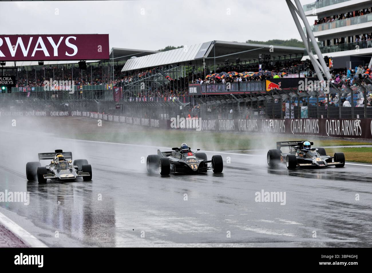 Silverstone, Royaume-Uni. 06 juillet 2025. Classic Team Lotus Cars (G à d) : Lotus 72E ; Lotus 88 ; Lotus 78. 06.07.2025. Championnat du monde de formule 1, Rd 12, Grand Prix de Grande-Bretagne, Silverstone, Angleterre, jour de la course. Le crédit photo devrait se lire : XPB/Alamy Live News. Banque D'Images