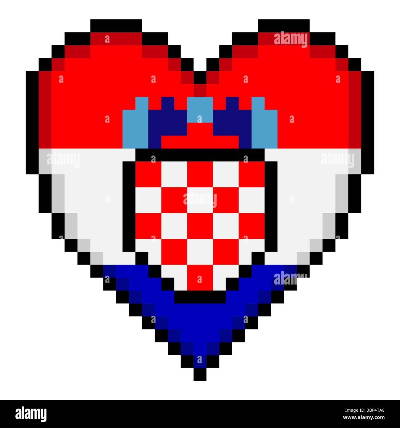 Drapeau de Croatie avec la forme de coeur dans le style pixel art Illustration de Vecteur