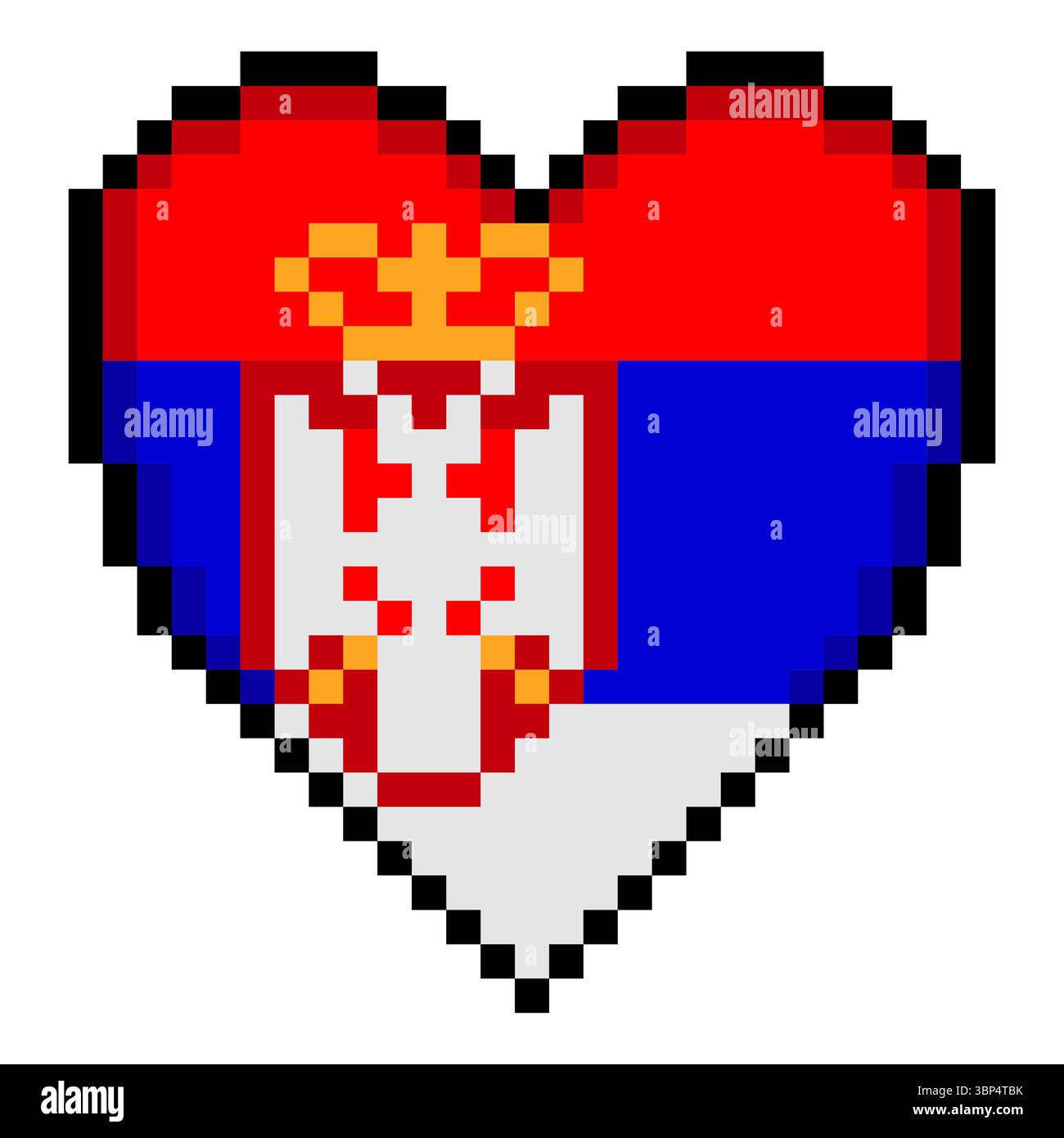 Coeur de drapeau serbe en forme de pixel art style Illustration de Vecteur