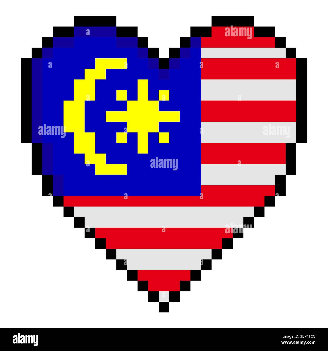 Drapeau de Malaisie avec la forme de coeur dans le style pixel art Illustration de Vecteur