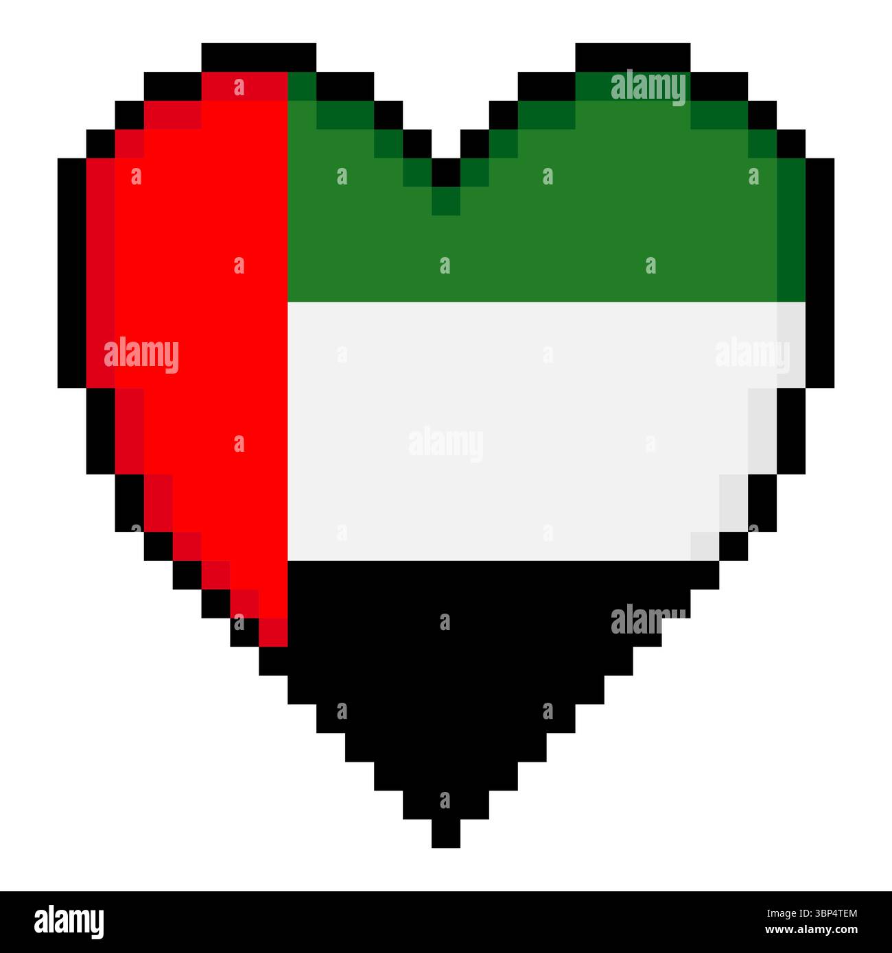 Drapeau des Émirats arabes Unis avec la forme de coeur dans le style pixel art. Illustration de Vecteur