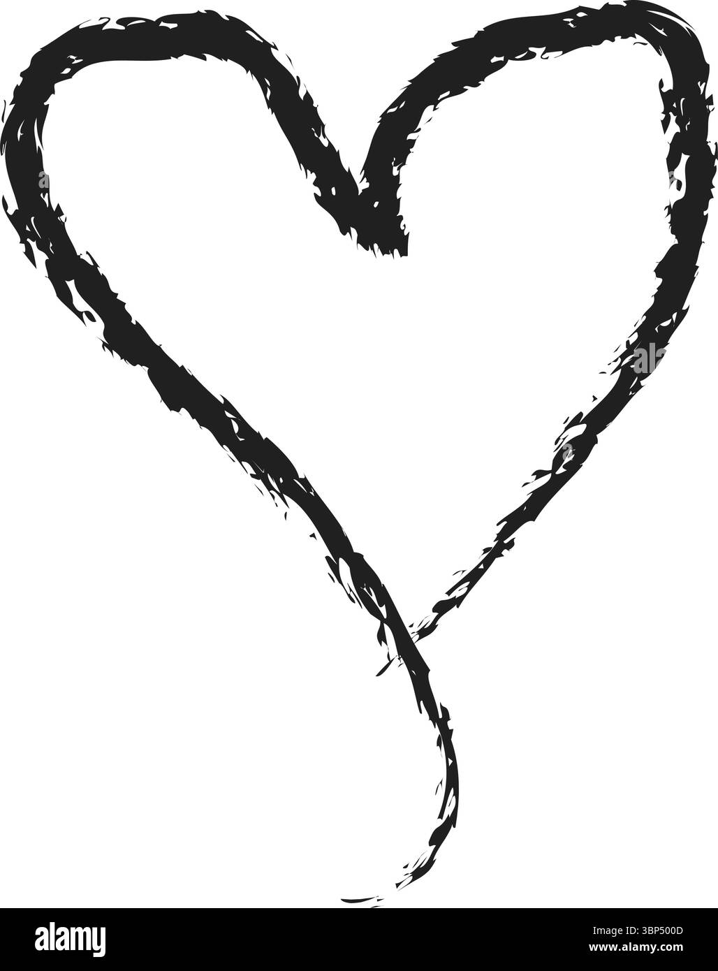 Icône de cœur grunge – symbole noir dessiné à la main avec bords texturés sur fond blanc Illustration de Vecteur