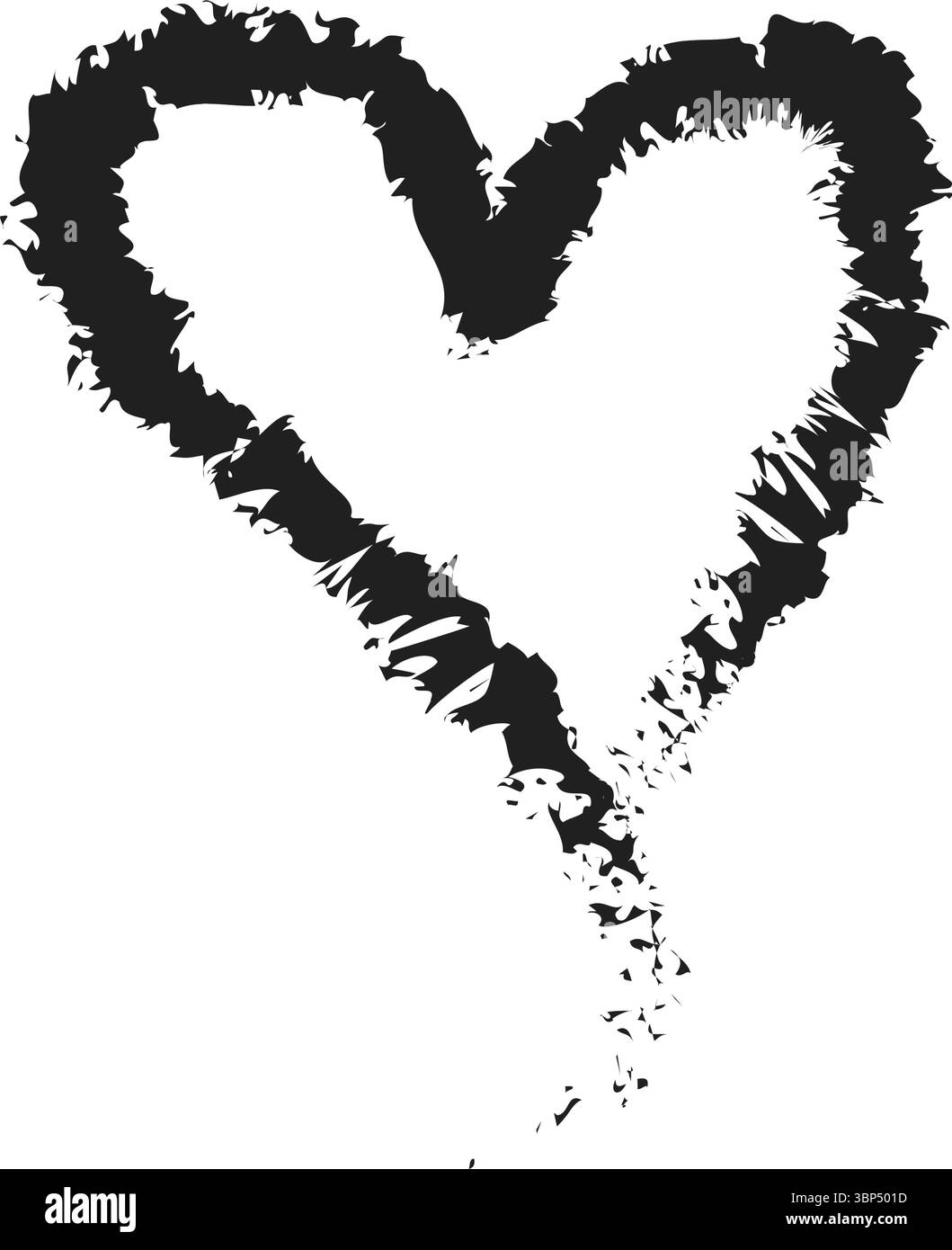 Icône de cœur grunge – symbole noir dessiné à la main avec bords texturés sur fond blanc Illustration de Vecteur
