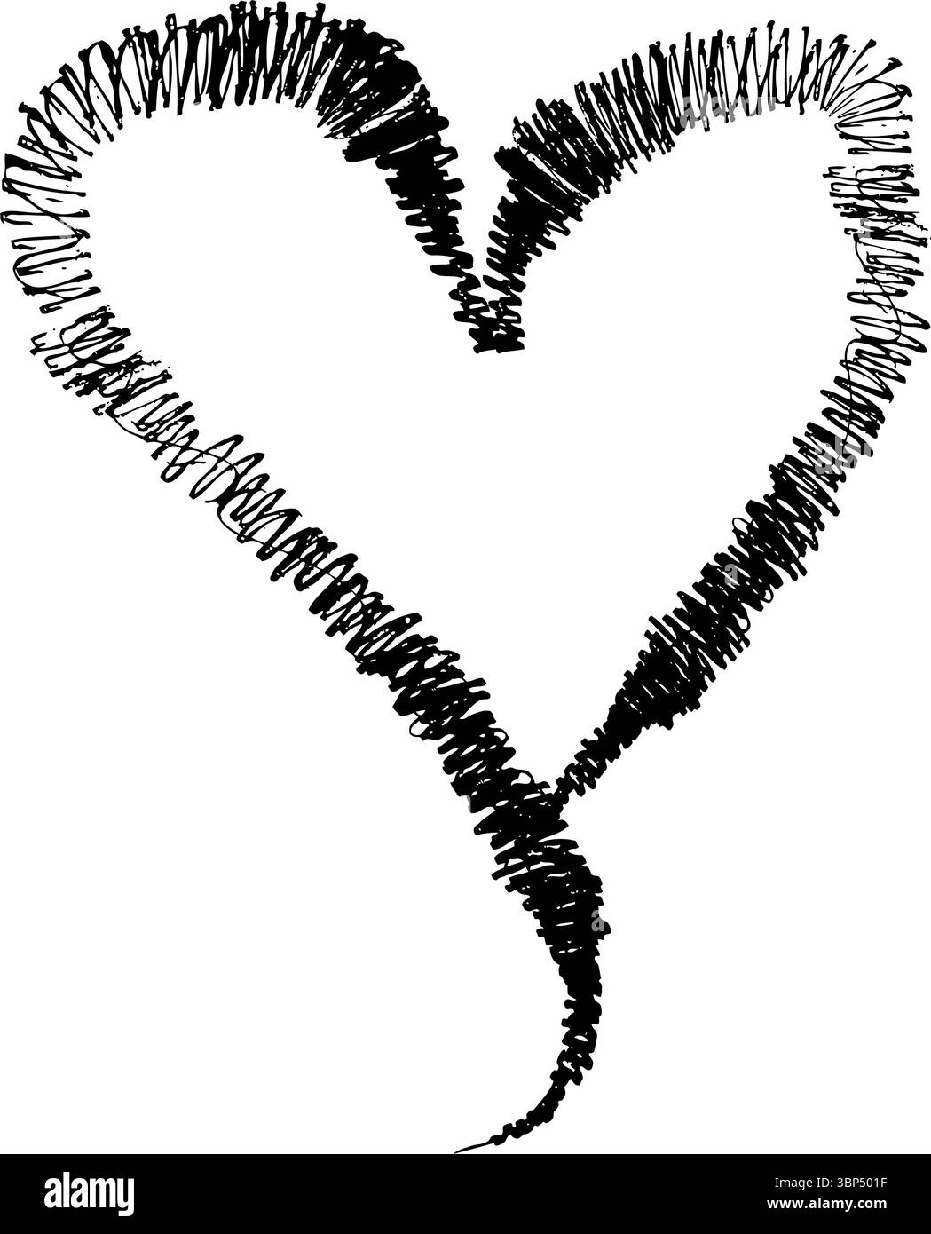Icône de cœur grunge – symbole noir dessiné à la main avec bords texturés sur fond blanc Illustration de Vecteur