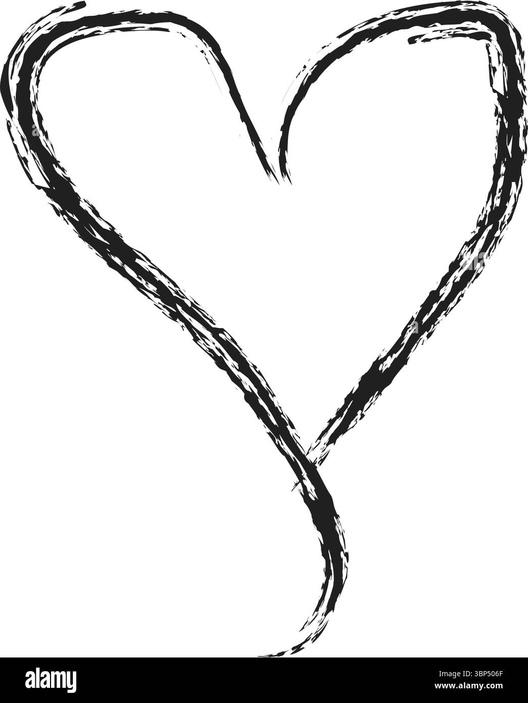 Icône de cœur grunge – symbole noir dessiné à la main avec bords texturés sur fond blanc Illustration de Vecteur