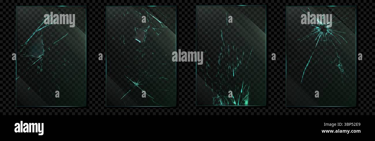 Verre brisé. Fissure de l'écran du téléphone. Effet de rayure miroir ou de bris de vitre. Cadre en plastique démoli. Texture de crash transparente. Débris de pare-brise 3D. Surface brillante avec fissures. Arrière-plans vectoriels définis Illustration de Vecteur
