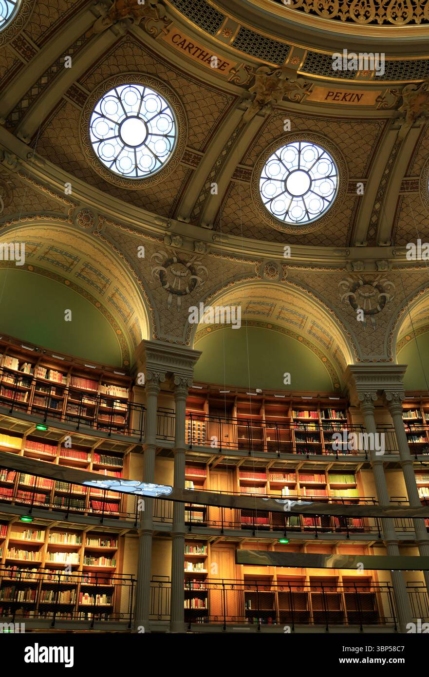 La salle de lecture ovale (Las salle Oval) de la Bibliothèque nationale de France site Richelieu (Bibliothèque nationale de France Richelieu) rue Vivienne. Banque D'Images