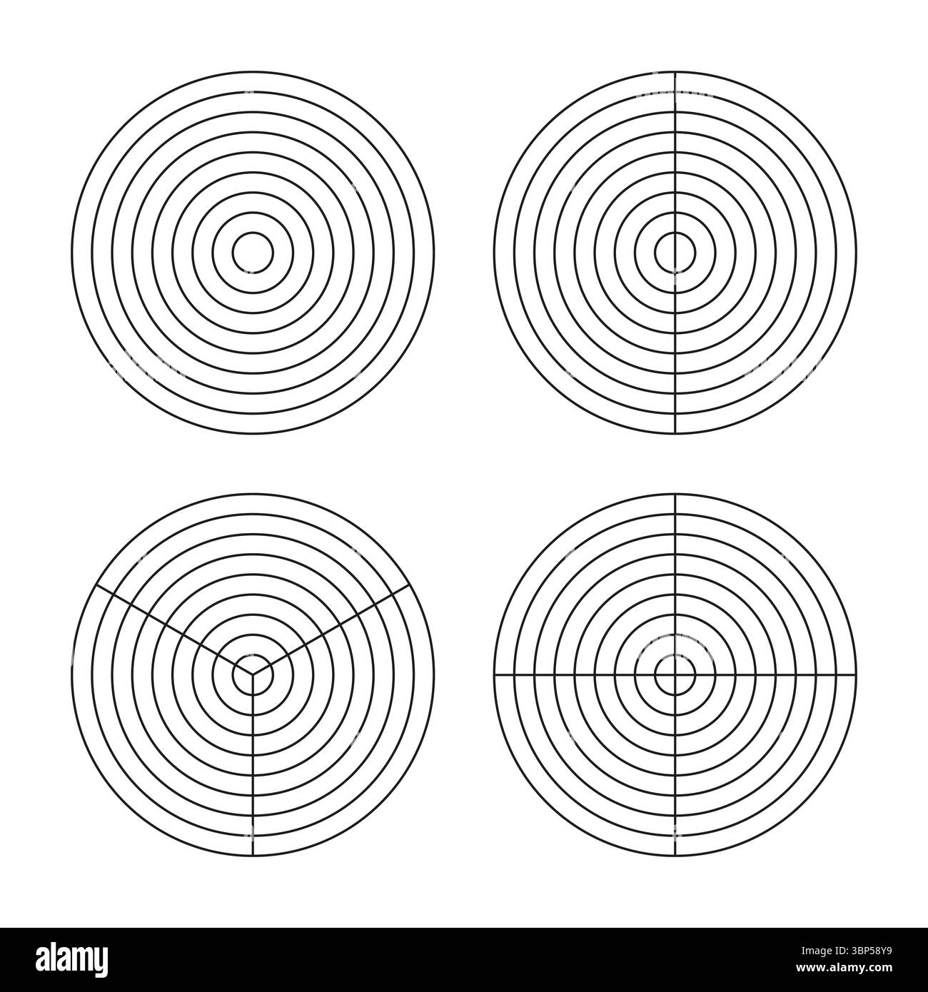 Modèle roue de vie. Outil de coaching simple pour visualiser tous les domaines de la vie. Grille polaire avec segments et cercles concentriques. Graphique polaire vierge Illustration de Vecteur