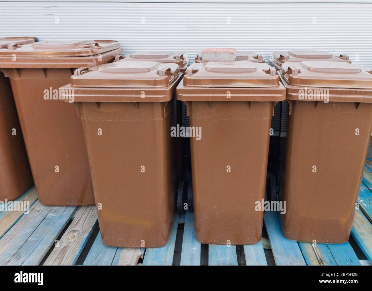 Poubelles brunes pour déchets organiques Banque D'Images