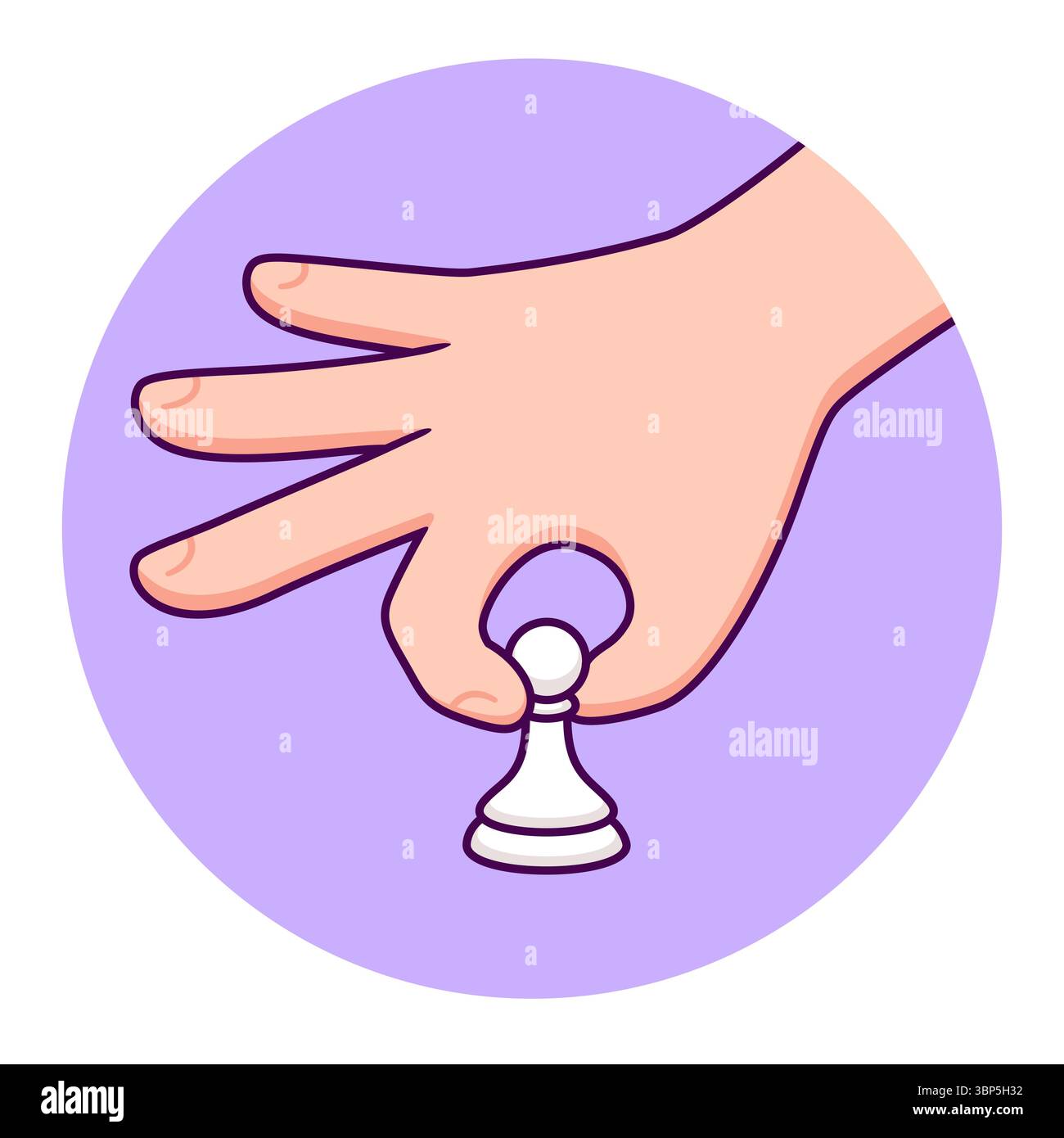 Main de dessin animé déplaçant le pion d'échecs blanc, jouant l'icône d'échecs. Illustration clip art vectorielle. Illustration de Vecteur