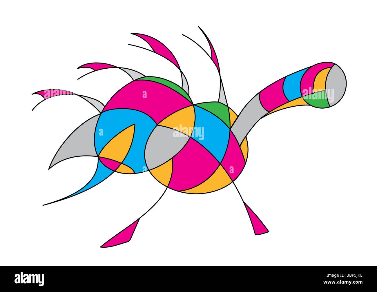 Peinture abstraite d'une tortue en bleu, rose, vert et jaune Banque D'Images