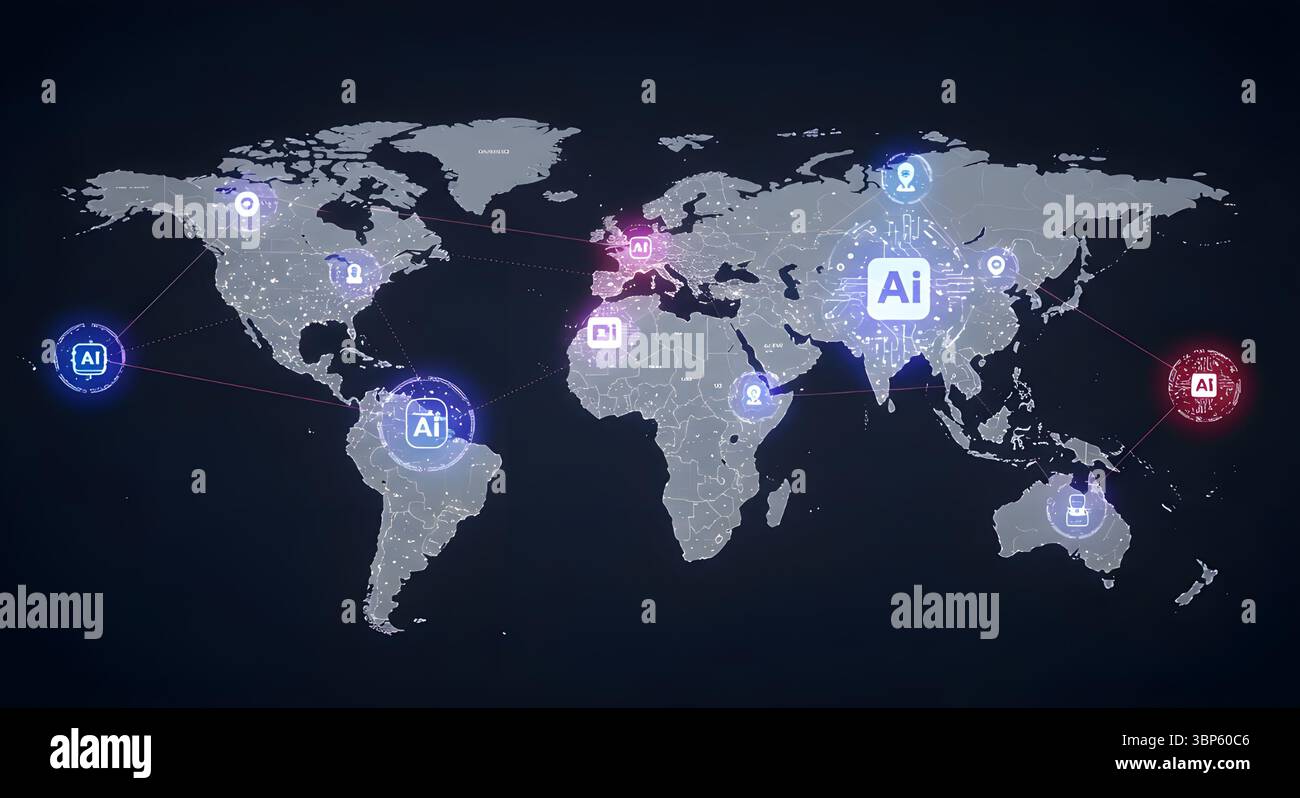 Réseau mondial d'IA : connecter le monde avec la technologie de l'intelligence artificielle. Banque D'Images