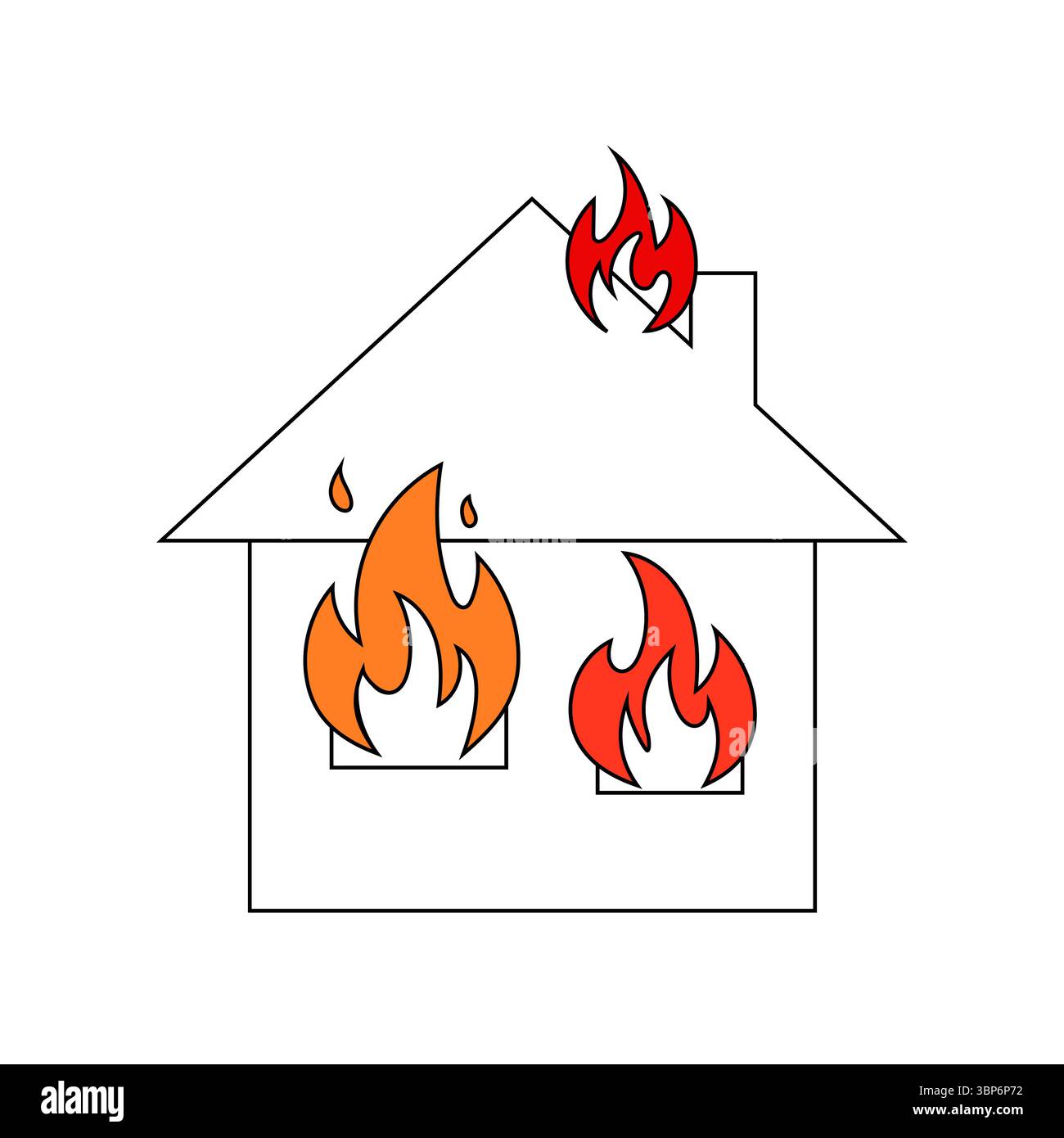 Incendie domestique. Symbole de destruction du bâtiment. Scène brûlante à domicile. Vecteur de sécurité incendie. Illustration de Vecteur