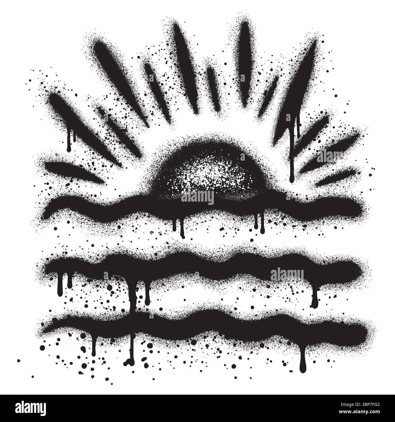 Coucher de soleil sur la plage graffiti avec peinture noire en aérosol. illustration vectorielle. Illustration de Vecteur