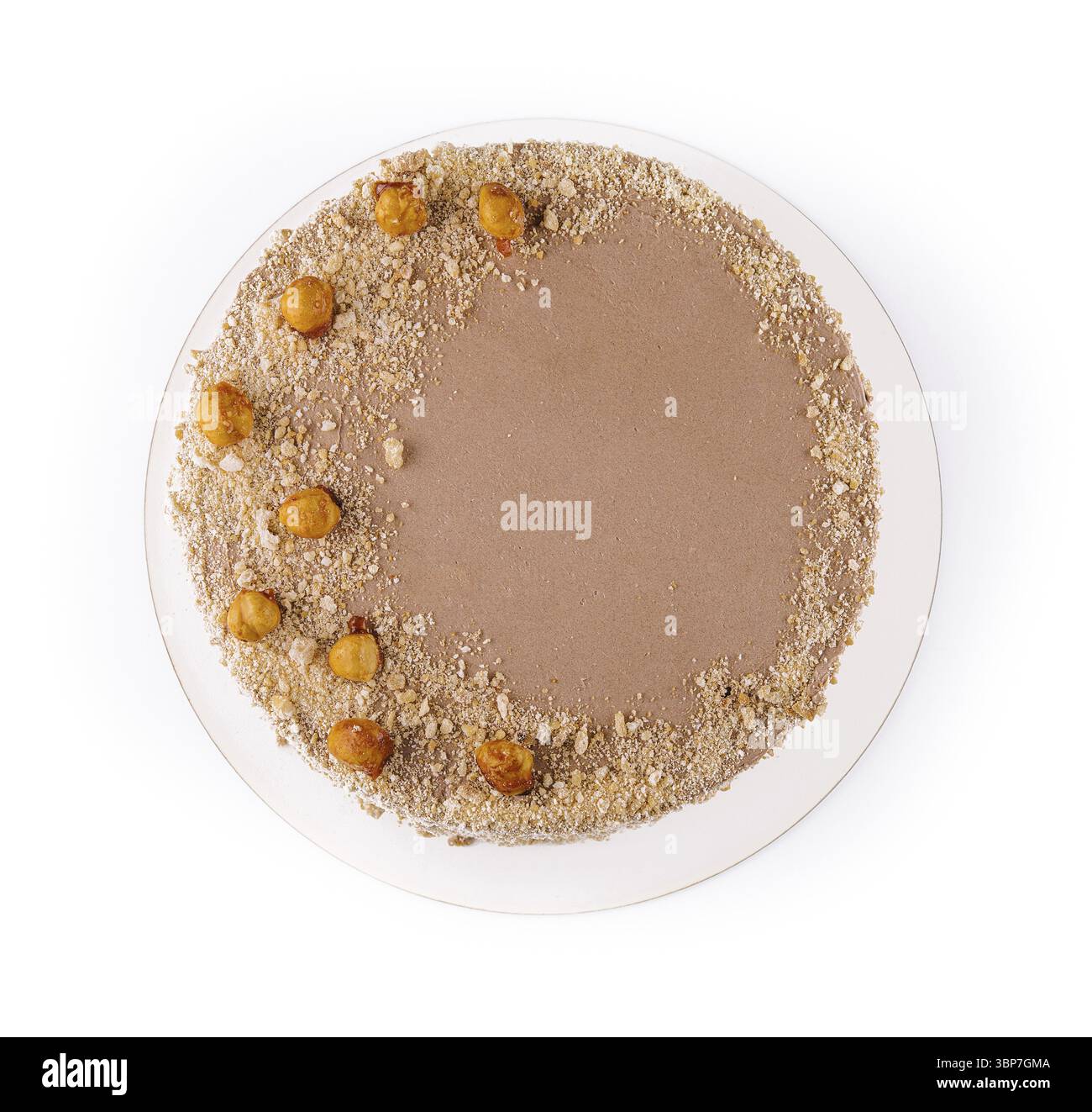 Food, Kiewer Torte mit Walnuessen auf weissem Teller Ansicht von oben Banque D'Images