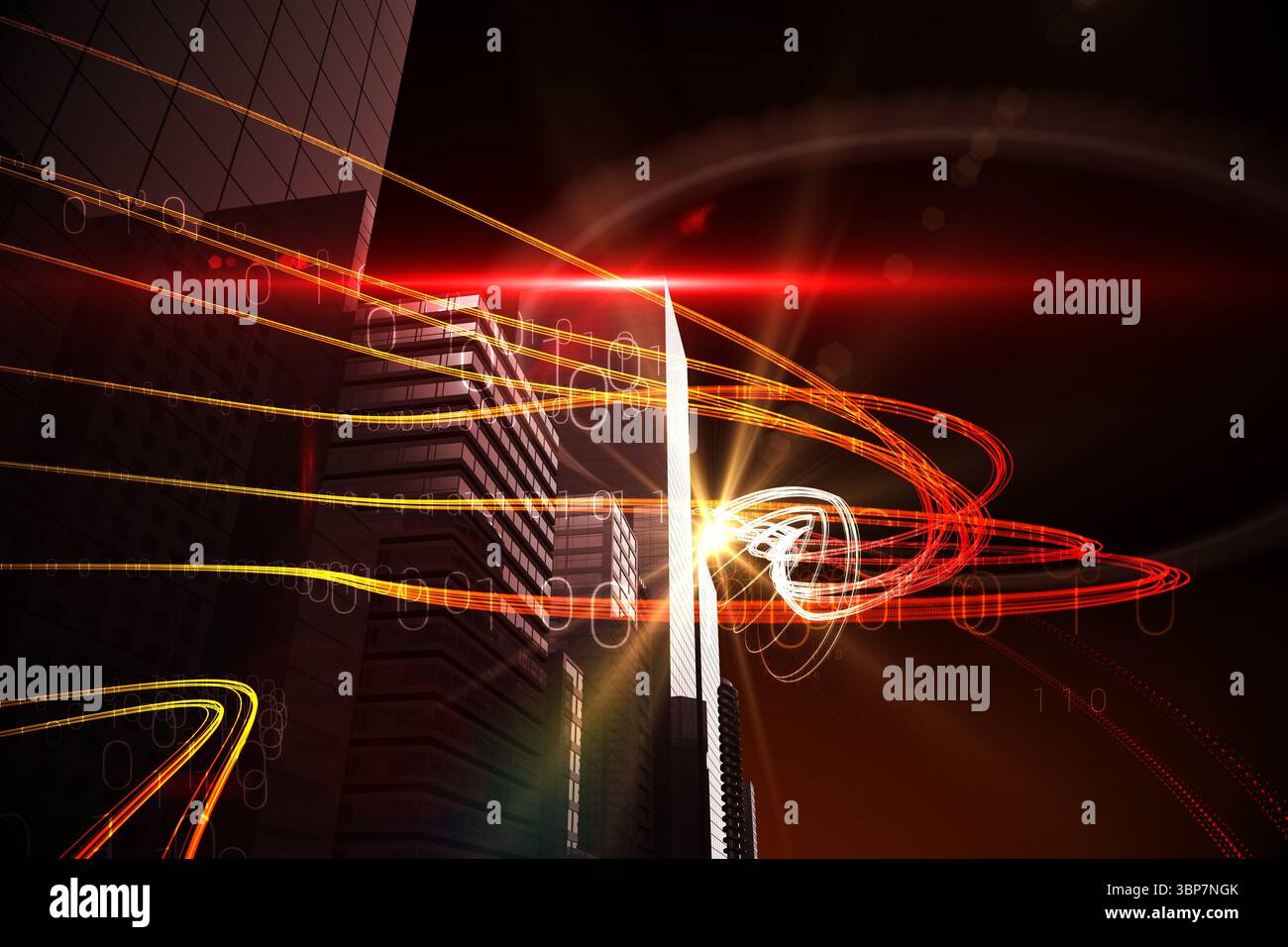 Voyant orange au dessus des gratte-ciel Banque D'Images