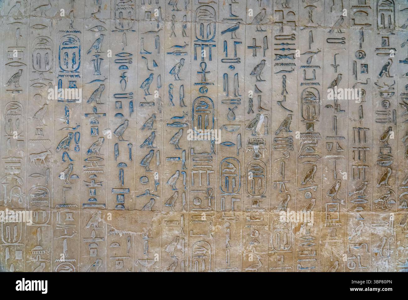 Détail des textes de la pyramide à l'intérieur de la pyramide du roi Ounas Banque D'Images