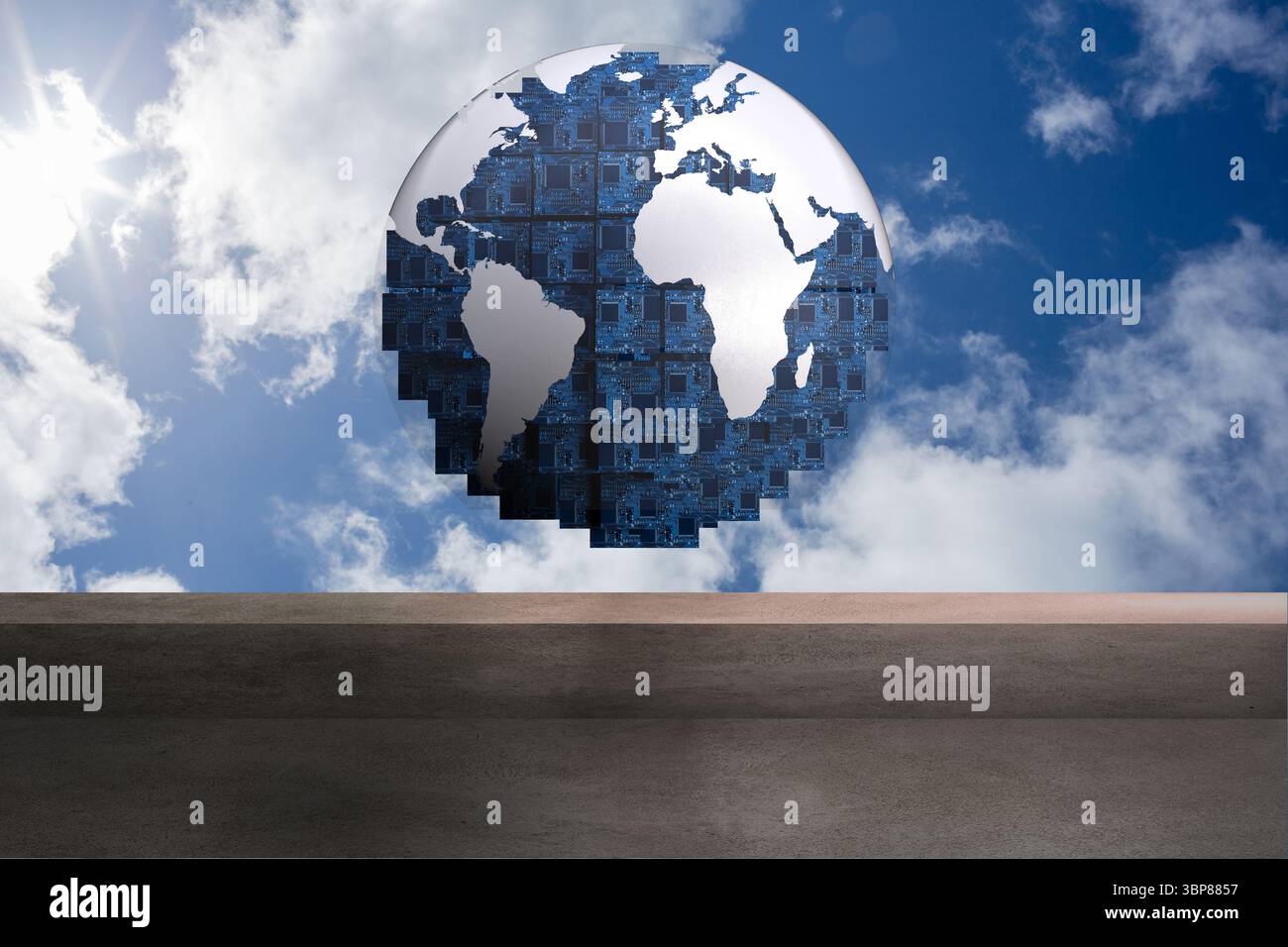 Terre futuriste flottant dans sky Banque D'Images