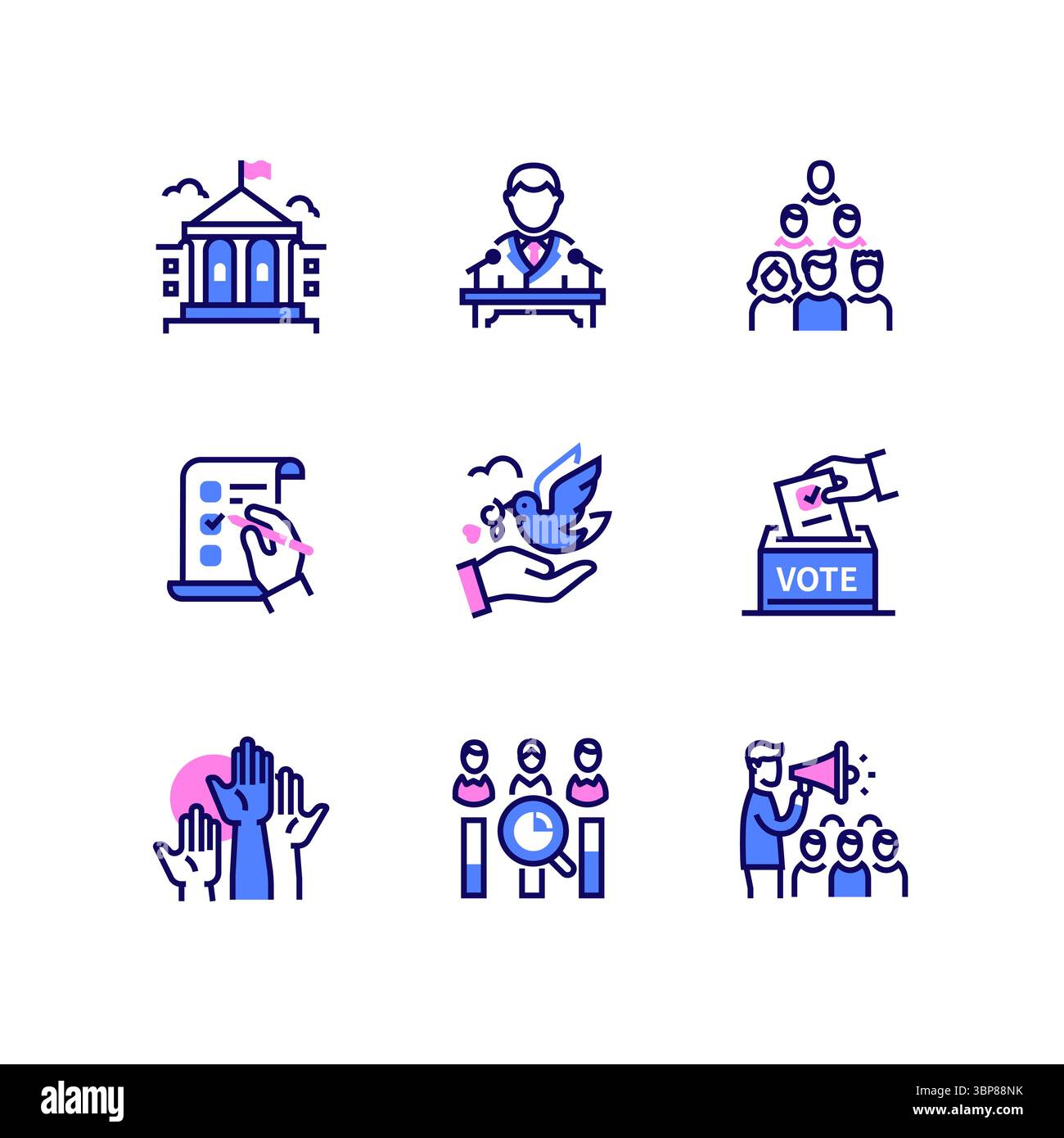 Vote et élection - ensemble d'icônes de style de conception de ligne moderne Illustration de Vecteur