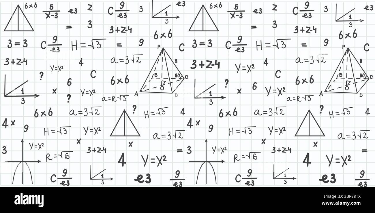 Symboles mathématiques et formules sur illustration vectorielle de fond damier. Illustration de Vecteur